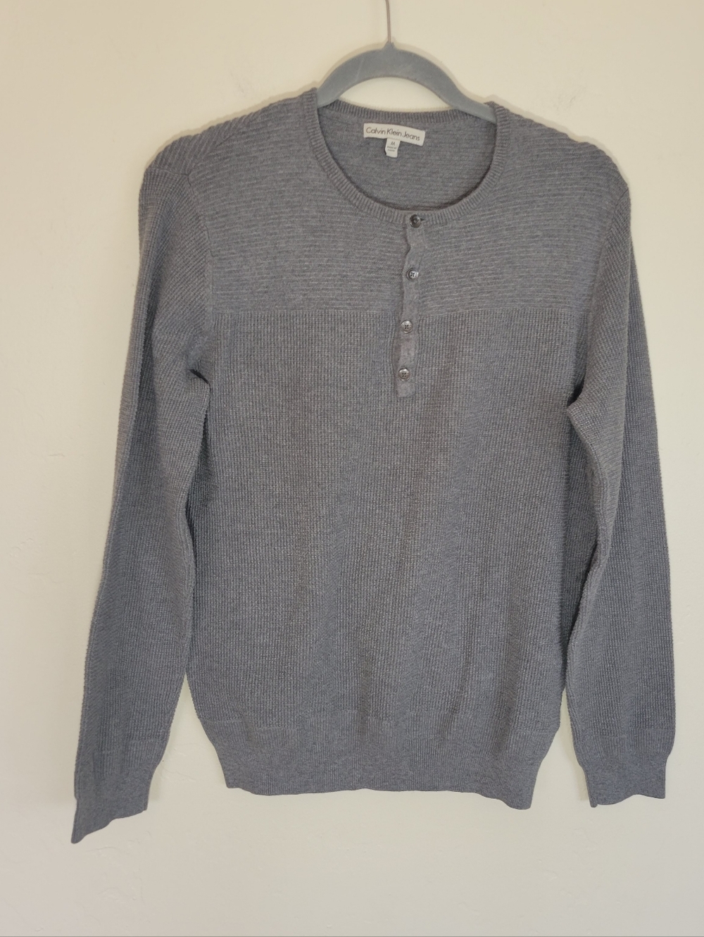 Calvin Klein Jeans Men's Gray Knit Henley Crewneck Size M